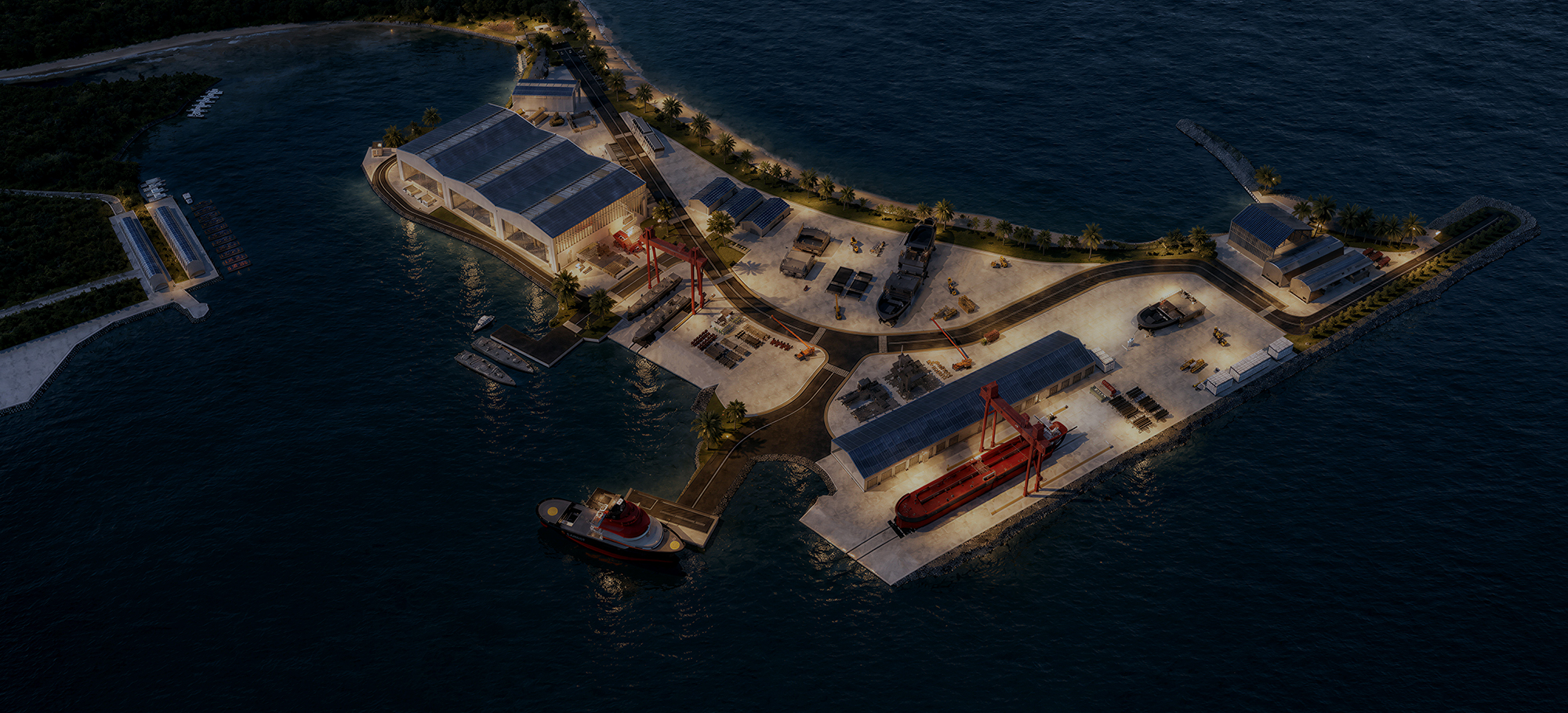 Aerial view of the shipyard construction progress